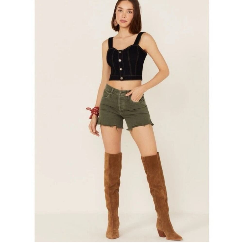FP We The Free Olive Green Makai Denim Cut-off Shorts Size 29